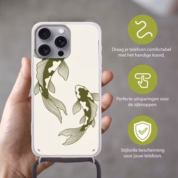 Vis - Zwemmend - Groen - Abstract - Dieren Hoesje iPhone 16 Pro Max met koord klein -sfeer2_NL