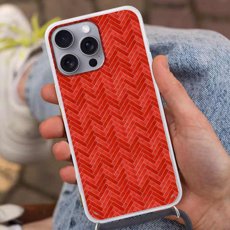 Visgraat - Tegel - Rood Hoesje iPhone 16 Pro Max met koord klein 804 -sfeer3