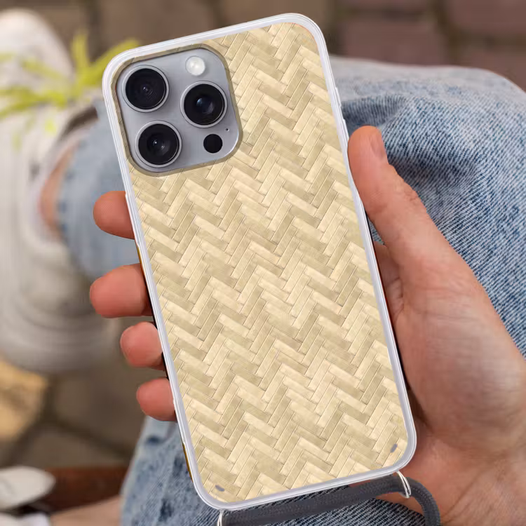 Visgraat - Tegel - Zand Hoesje iPhone 16 Pro Max met koord klein 804 -sfeer3
