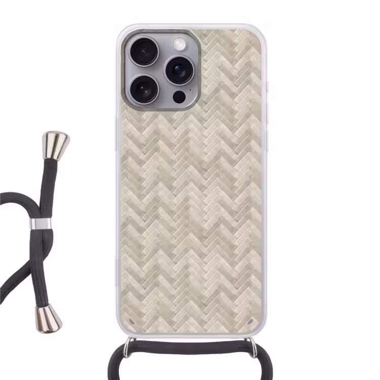 Visgraat - Wandtegel - Beige Hoesje iPhone 16 Pro Max met koord klein 804 -3d