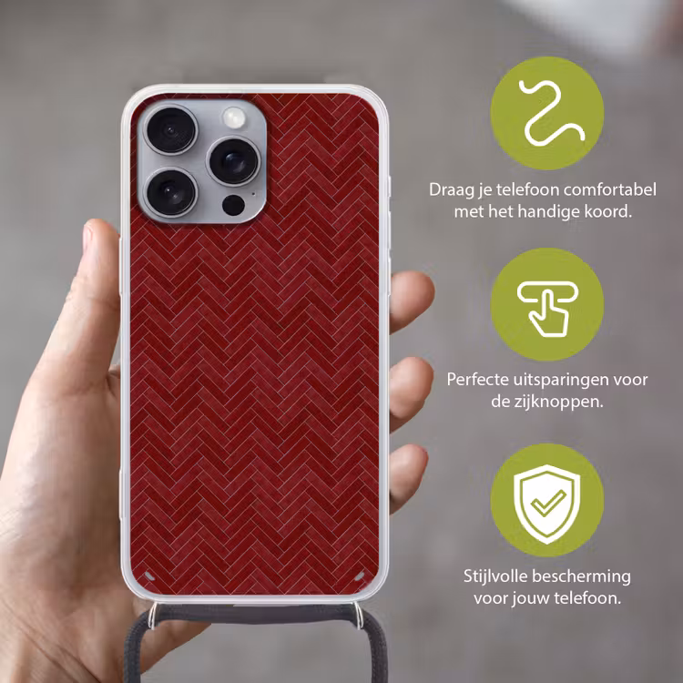 Visgraat - Wandtegel - Bordeaux - Rood Hoesje iPhone 16 Pro Max met koord klein 804 -sfeer2_NL