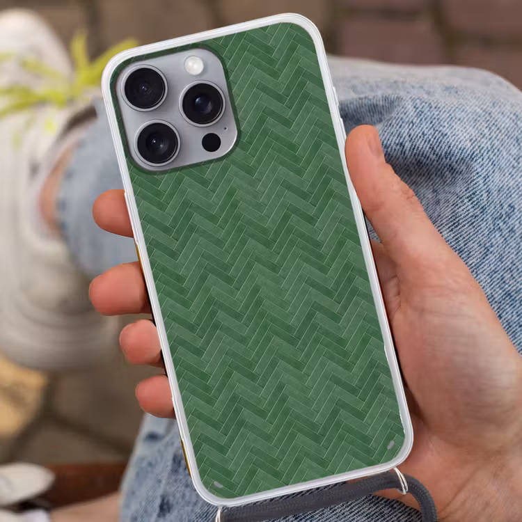 Visgraat - Wandtegel - Bosgroen Hoesje iPhone 16 Pro Max met koord klein 804 -sfeer3