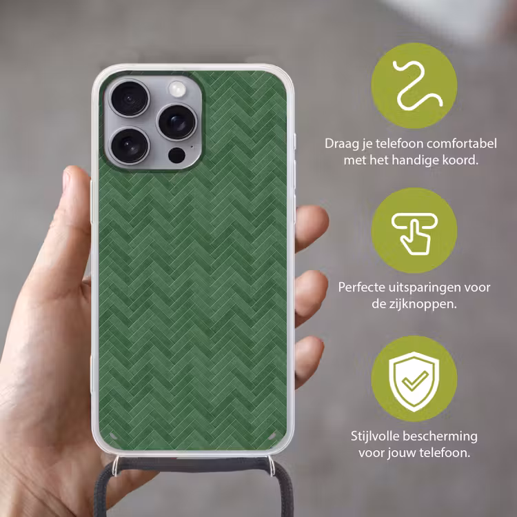 Visgraat - Wandtegel - Bosgroen Hoesje iPhone 16 Pro Max met koord klein 804 -sfeer2_NL