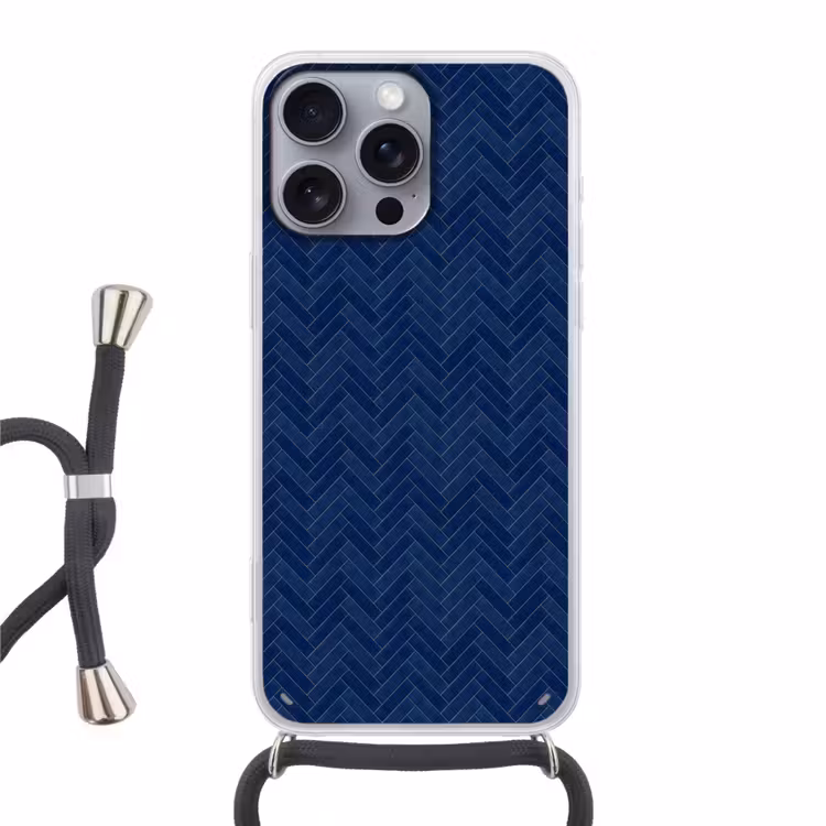 Visgraat - Wandtegel - Donkerblauw - Navy Blue Hoesje iPhone 16 Pro Max met koord klein 804 -3d