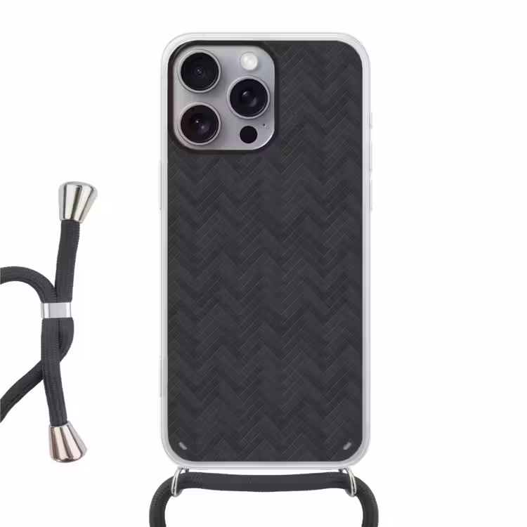 Visgraat - Wandtegel - Donkergrijs Hoesje iPhone 16 Pro Max met koord klein 804 -3d