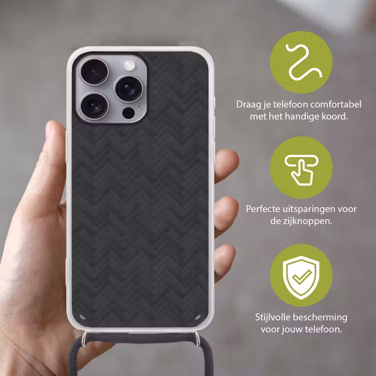 Visgraat - Wandtegel - Donkergrijs Hoesje iPhone 16 Pro Max met koord klein 804 -sfeer2_NL