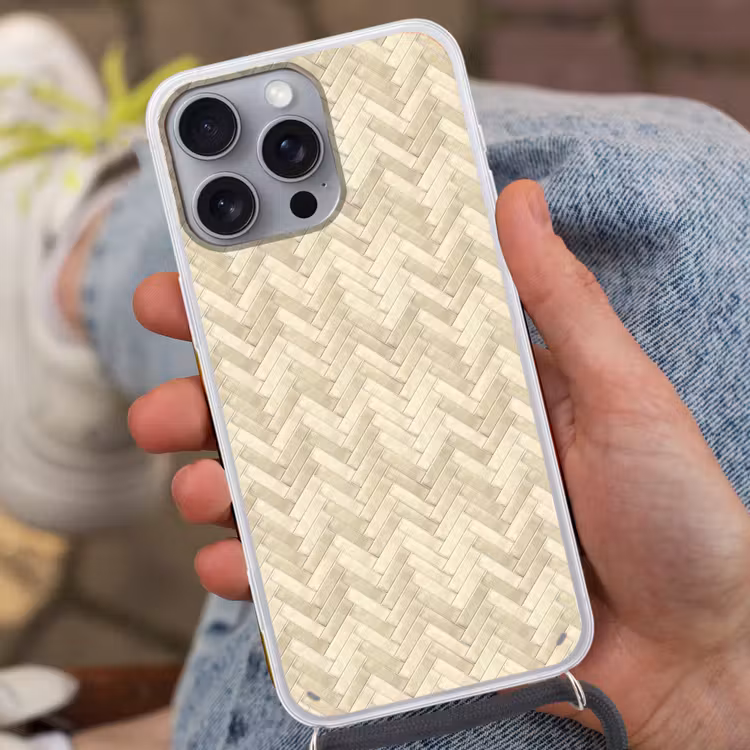Visgraat - Wandtegel - Licht Beige Hoesje iPhone 16 Pro Max met koord klein 804 -sfeer3