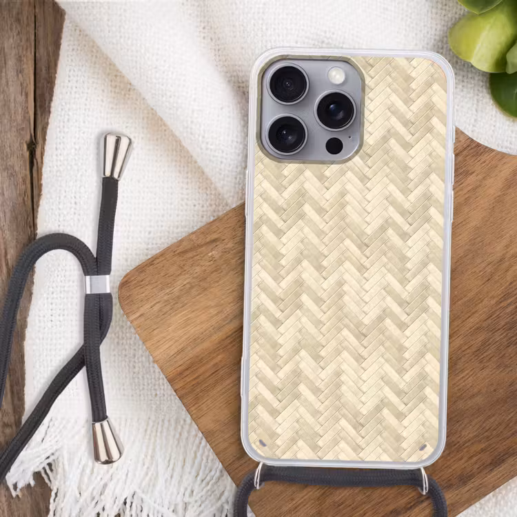 Visgraat - Wandtegel - Licht Beige Hoesje iPhone 16 Pro Max met koord klein 804 -sfeer4