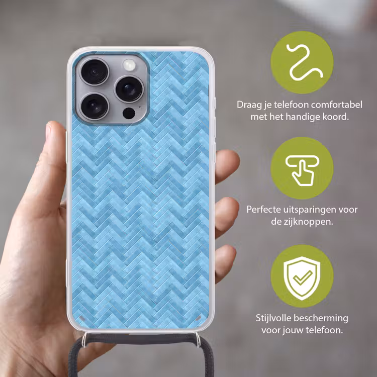 Visgraat - Wandtegel - Lichtblauw Hoesje iPhone 16 Pro Max met koord klein 804 -sfeer2_NL