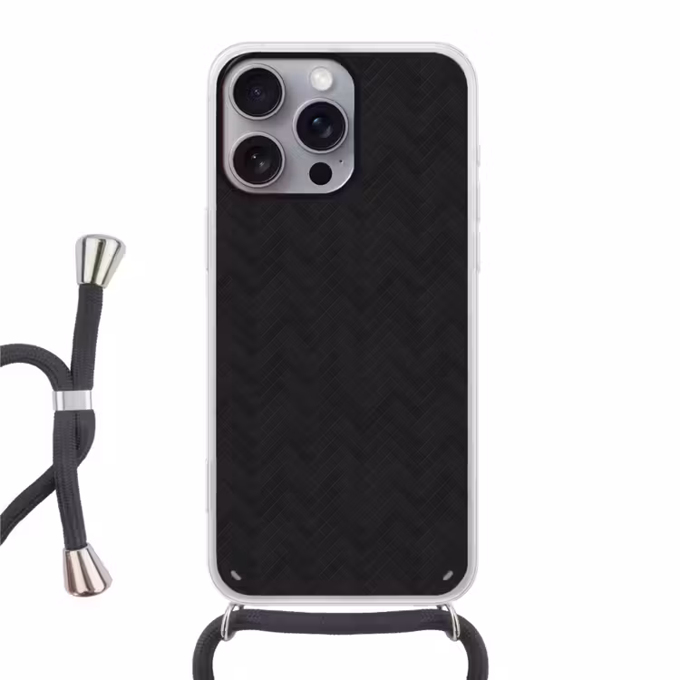 Visgraat - Wandtegel - Mat - Zwart Hoesje iPhone 16 Pro Max met koord klein 804 -3d