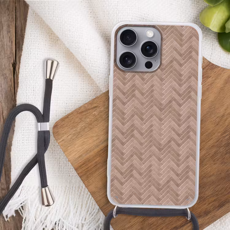 Visgraat - Wandtegel - Oudroze - Terracotta Hoesje iPhone 16 Pro Max met koord klein 804 -sfeer4