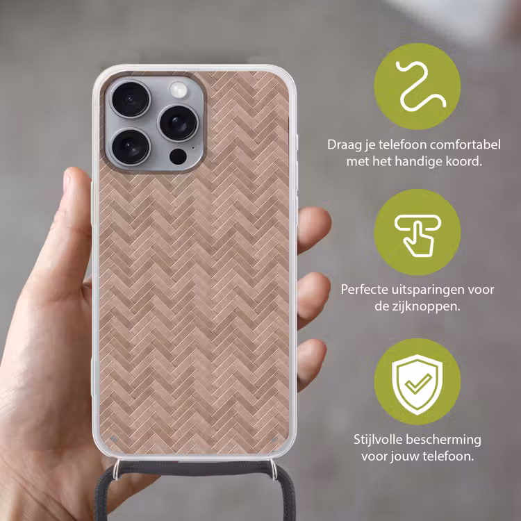 Visgraat - Wandtegel - Oudroze - Terracotta Hoesje iPhone 16 Pro Max met koord klein 804 -sfeer2_NL