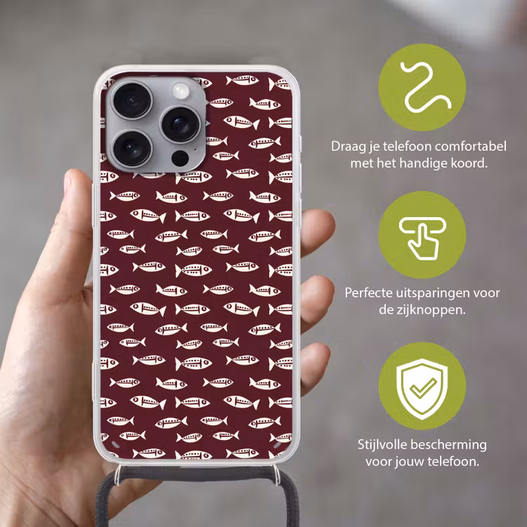 Vissen - Grafisch - Patroon - Donker Hoesje iPhone 16 Pro Max met koord klein 804 -sfeer2_NL