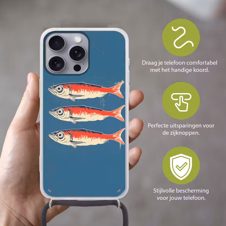 Vissen - Rood - Blauw Hoesje iPhone 16 Pro Max met koord klein -sfeer2_NL