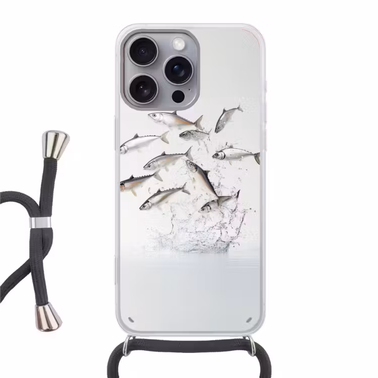 Vissen - Water - Wit Hoesje iPhone 16 Pro Max met koord klein -3d