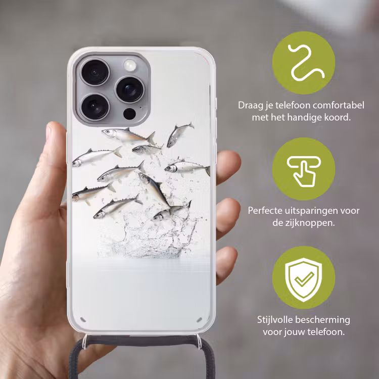 Vissen - Water - Wit Hoesje iPhone 16 Pro Max met koord klein -sfeer2_NL