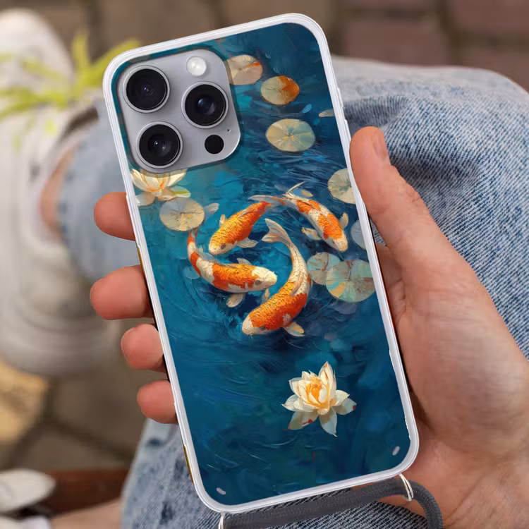 Vissen - Waterlelies - Oranje - Water Hoesje iPhone 16 Pro Max met koord klein -sfeer3