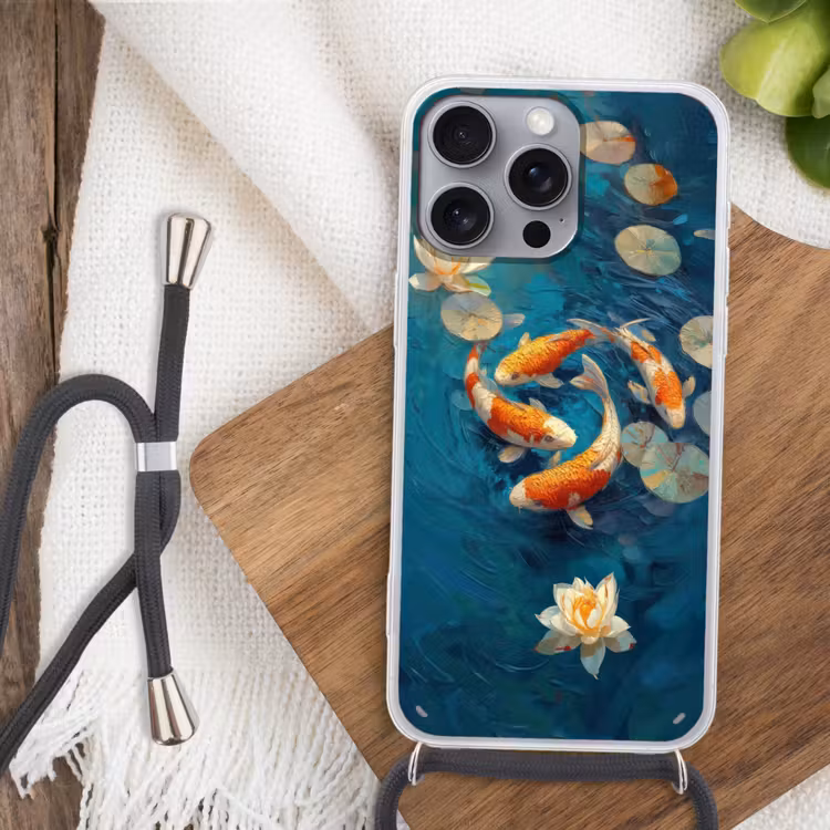 Vissen - Waterlelies - Oranje - Water Hoesje iPhone 16 Pro Max met koord klein -sfeer4