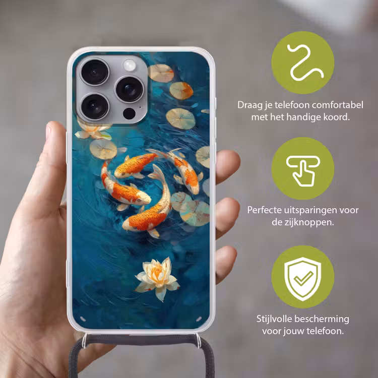 Vissen - Waterlelies - Oranje - Water Hoesje iPhone 16 Pro Max met koord klein -sfeer2_NL