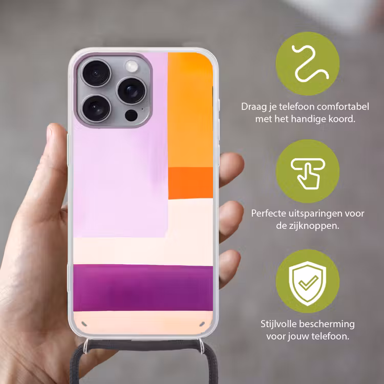 Vlakken - Abstract - Rechthoekig - Oranje Hoesje iPhone 16 Pro Max met koord klein -sfeer2_NL