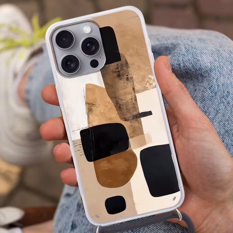 Vlakken - Abstract - Zwart - Strepen Hoesje iPhone 16 Pro Max met koord klein -sfeer3