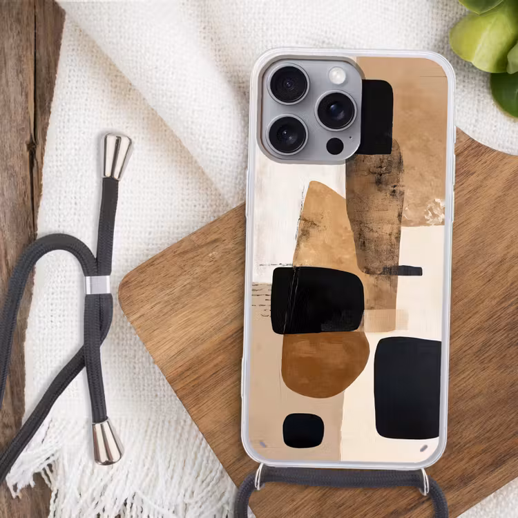 Vlakken - Abstract - Zwart - Strepen Hoesje iPhone 16 Pro Max met koord klein -sfeer4