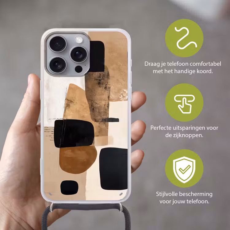 Vlakken - Abstract - Zwart - Strepen Hoesje iPhone 16 Pro Max met koord klein -sfeer2_NL