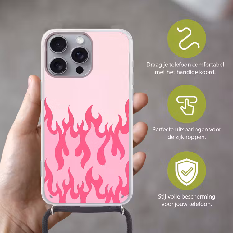 Vlammen - Patroon - Abstract - Modern - Roze Hoesje iPhone 16 Pro Max met koord klein -sfeer2_NL