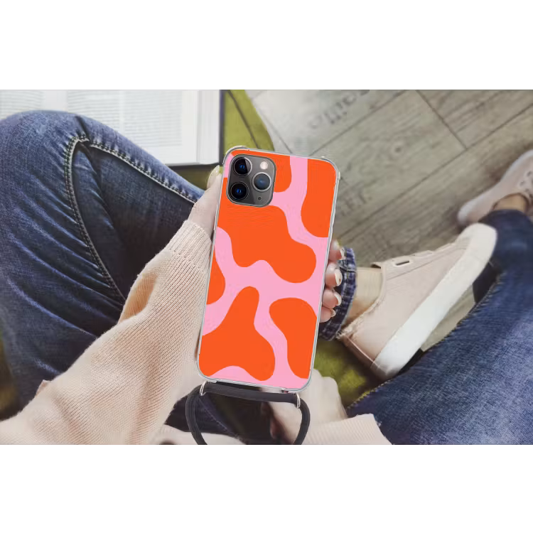 Vlekken - Rood - Roze - Patroon - Minimalistisch Hoesje iPhone 12 Pro met koord klein -hand