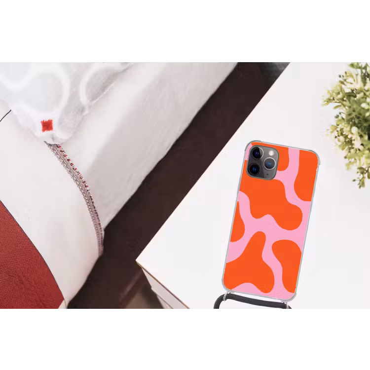 Vlekken - Rood - Roze - Patroon - Minimalistisch Hoesje iPhone 12 Pro met koord klein -kamer