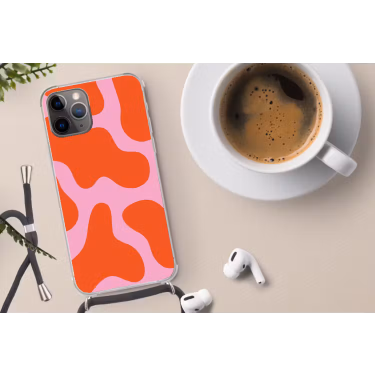 Vlekken - Rood - Roze - Patroon - Minimalistisch Hoesje iPhone 12 Pro met koord klein -oordop