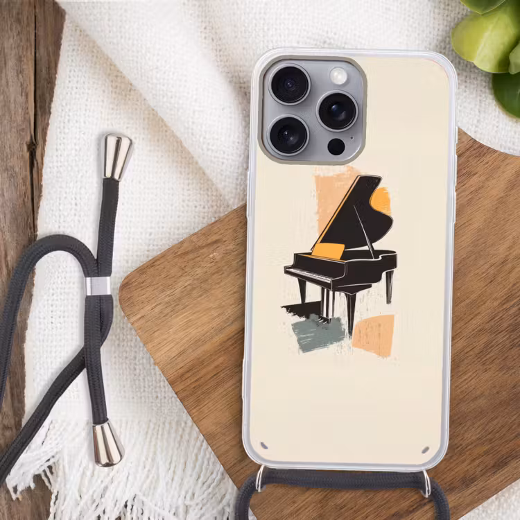 Vleugel - Zwart - Abstract - Illustratie Hoesje iPhone 16 Pro Max met koord klein -sfeer4