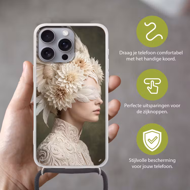 Vleugels - Vrouw - Wit Hoesje iPhone 16 Pro Max met koord klein -sfeer2_NL