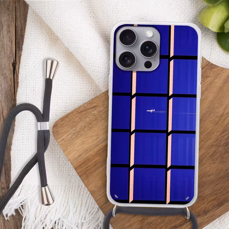 Vliegtuig - Ruiten - Blauw - Rechthoekig Hoesje iPhone 16 Pro Max met koord klein -sfeer4