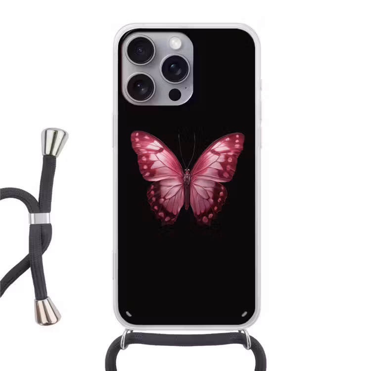 Vlinder - Fuchsia - Grafisch Hoesje iPhone 16 Pro Max met koord klein -3d