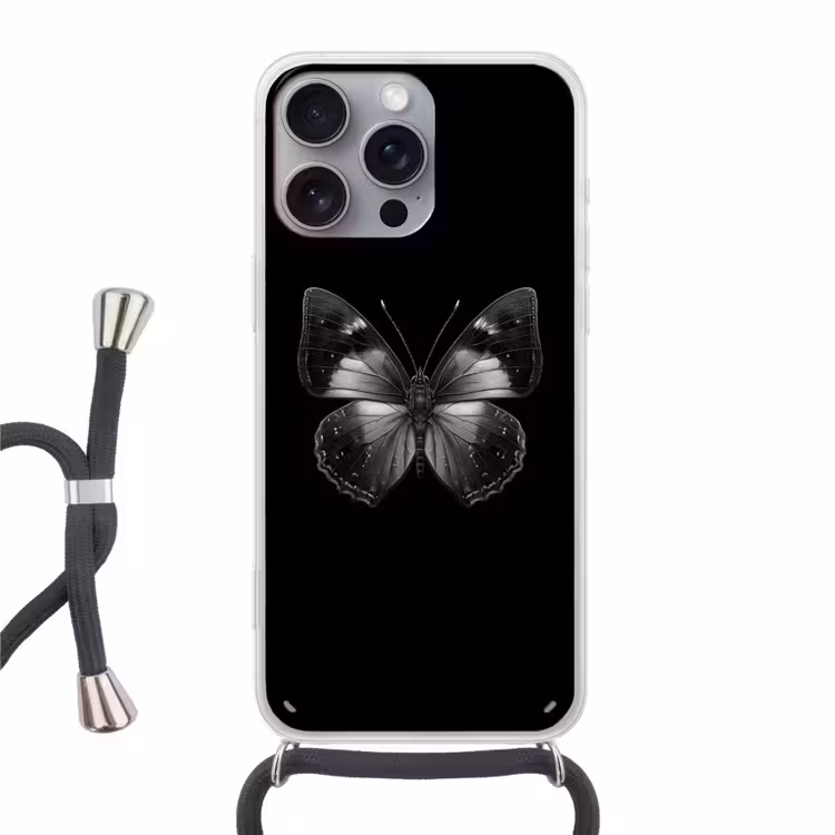 Vlinder - Grijs - Mysterieus Hoesje iPhone 16 Pro Max met koord klein -3d