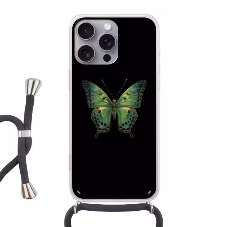 Vlinder - Groen - Diepte Hoesje iPhone 16 Pro Max met koord klein -3d