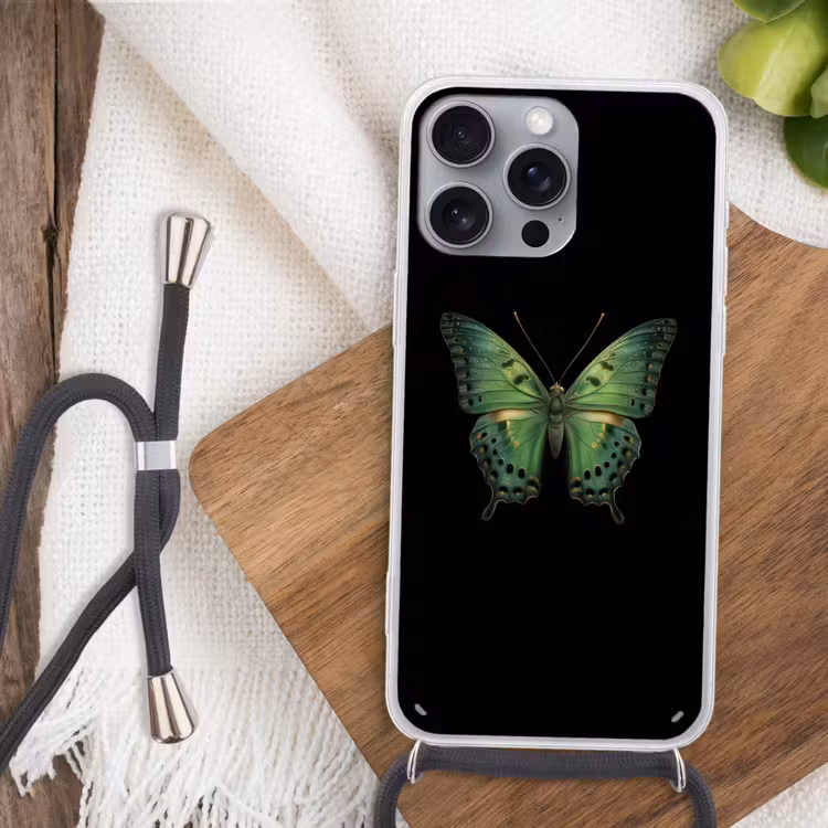 Vlinder - Groen - Diepte Hoesje iPhone 16 Pro Max met koord klein -sfeer4