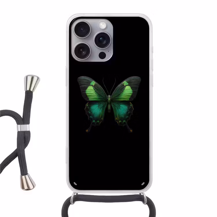 Vlinder - Groen - Opvallend Hoesje iPhone 16 Pro Max met koord klein -3d