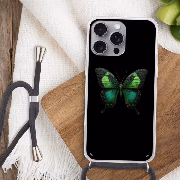 Vlinder - Groen - Opvallend Hoesje iPhone 16 Pro Max met koord klein -sfeer4