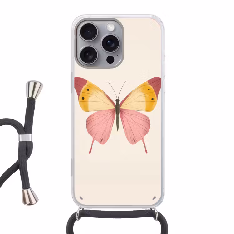 Vlinder - Illustratie - Roze Hoesje iPhone 16 Pro Max met koord klein -3d