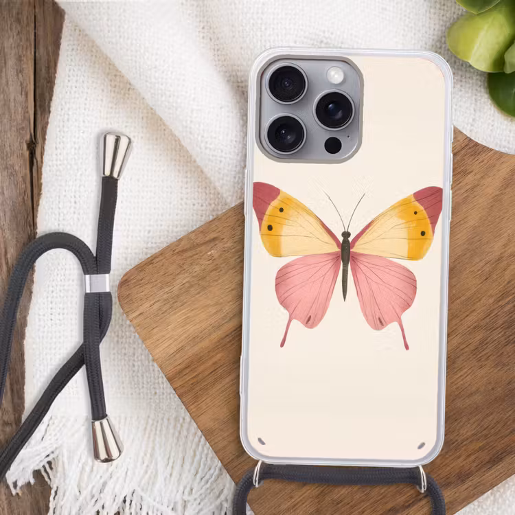 Vlinder - Illustratie - Roze Hoesje iPhone 16 Pro Max met koord klein -sfeer4
