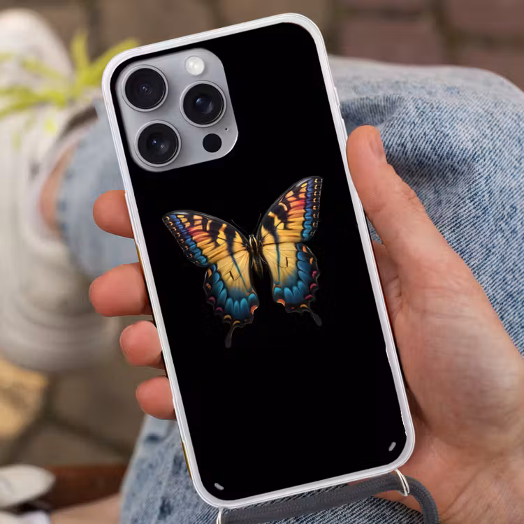 Vlinder - Kleurrijk - Speels Hoesje iPhone 16 Pro Max met koord klein -sfeer3