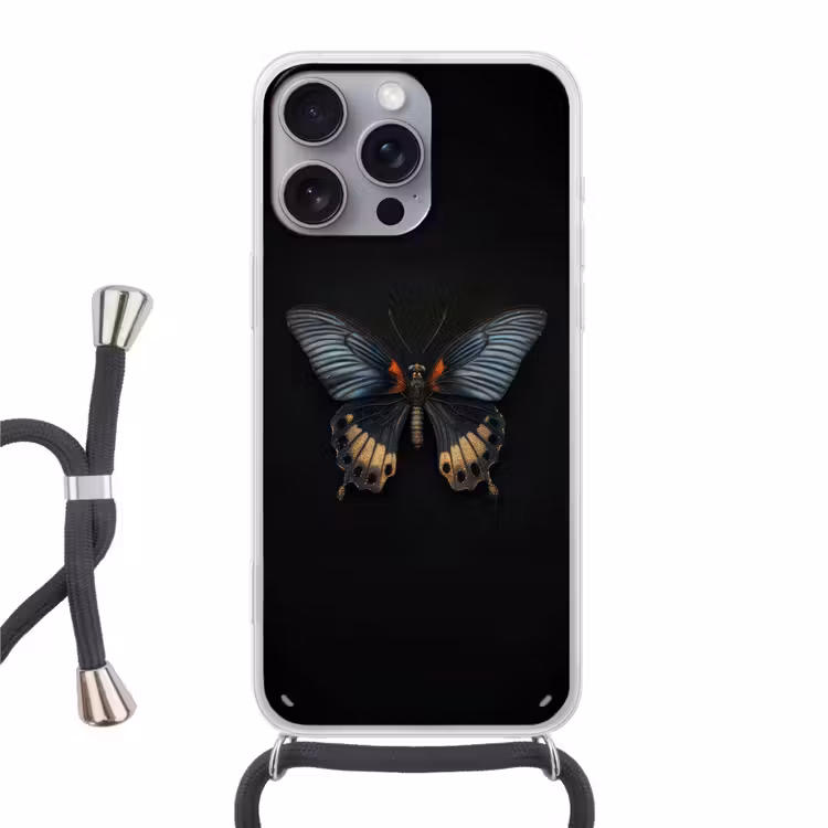 Vlinder - Metaalachtig - Geometrisch patroon Hoesje iPhone 16 Pro Max met koord klein -3d