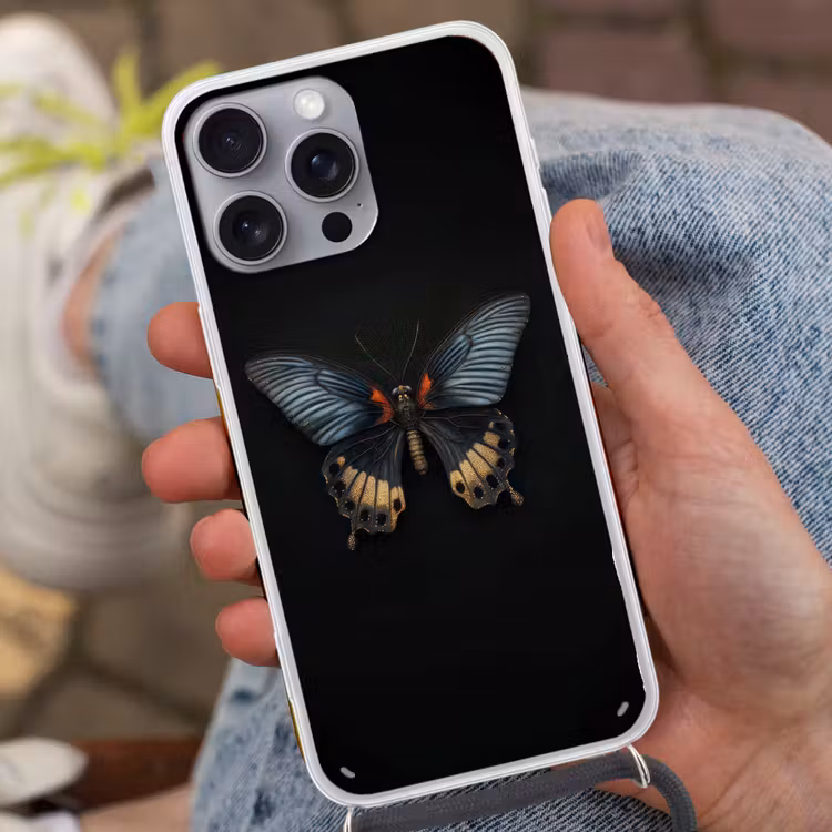 Vlinder - Metaalachtig - Geometrisch patroon Hoesje iPhone 16 Pro Max met koord klein -sfeer3