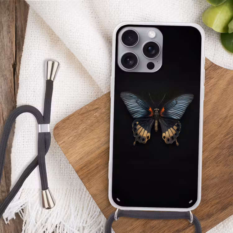 Vlinder - Metaalachtig - Geometrisch patroon Hoesje iPhone 16 Pro Max met koord klein -sfeer4