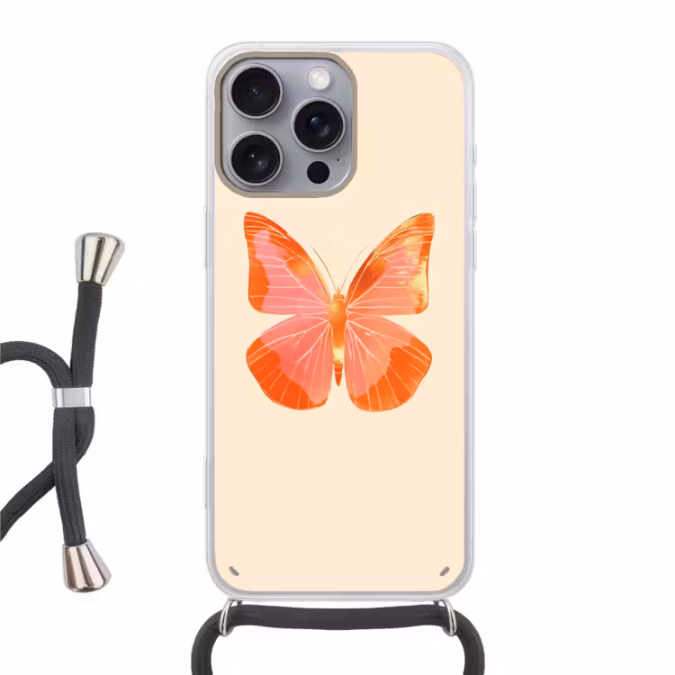 Vlinder - Minimalistisch - Roze Hoesje iPhone 16 Pro Max met koord klein -3d