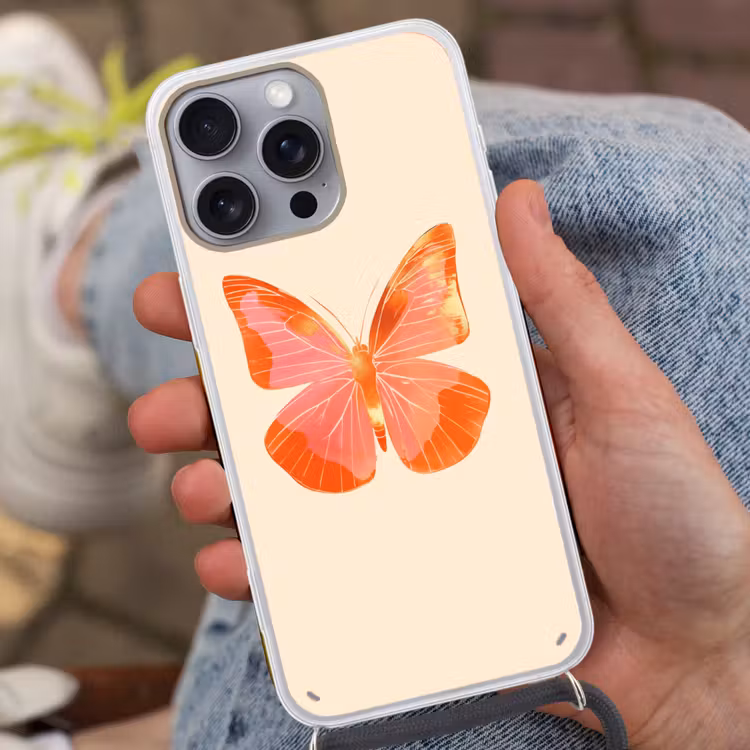 Vlinder - Minimalistisch - Roze Hoesje iPhone 16 Pro Max met koord klein -sfeer3