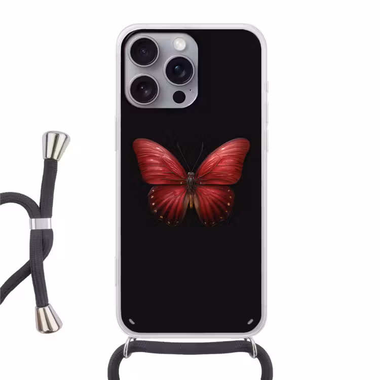 Vlinder - Rood - Minimalistisch Hoesje iPhone 16 Pro Max met koord klein -3d