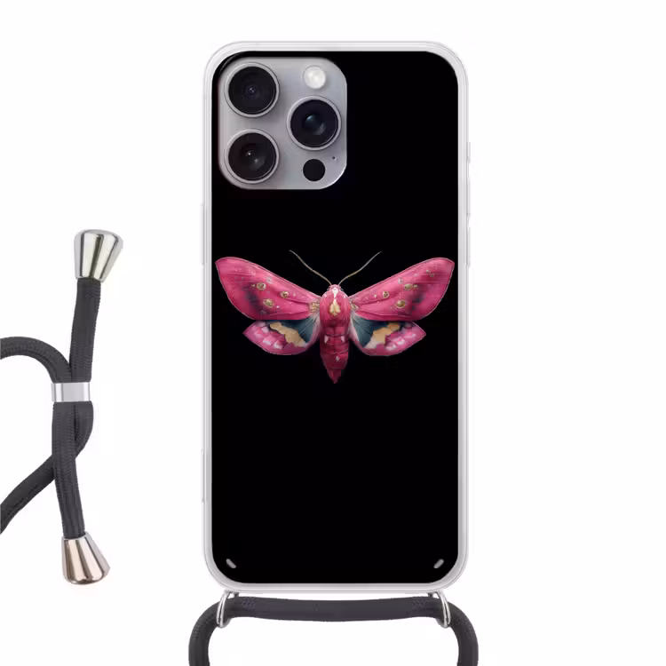 Vlinder - Roze - Nachtvlinder Hoesje iPhone 16 Pro Max met koord klein -3d